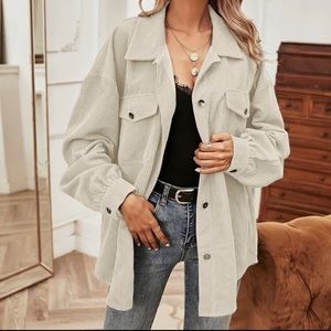 Solid Flap Pocket Button Up Corduroy Overshirt